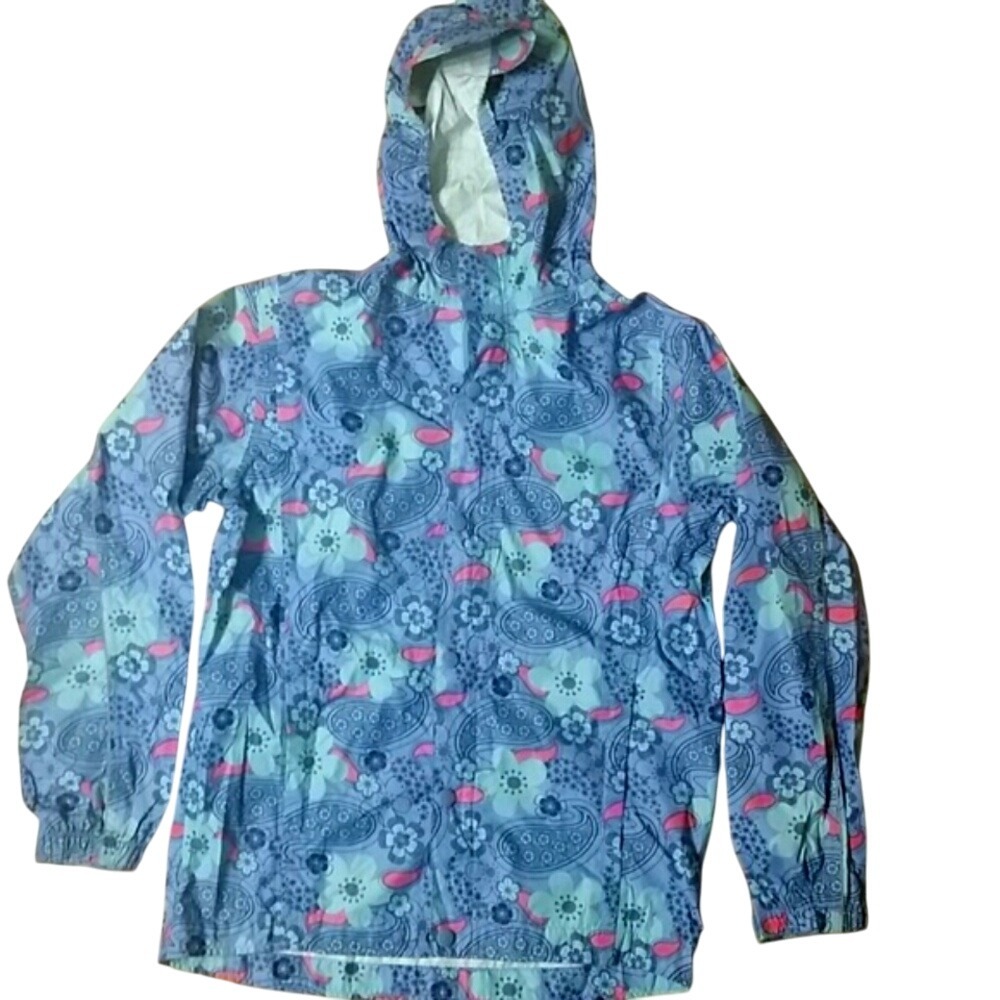 REI Girls Lavendar Floral Paisley Raincoat Size‎ Large 14-16